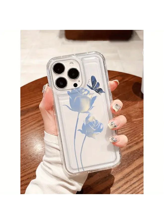 Transparent Phone Case Compatible with iPhone 15 Pro Blue Butterfly Protective Cover - Image 1